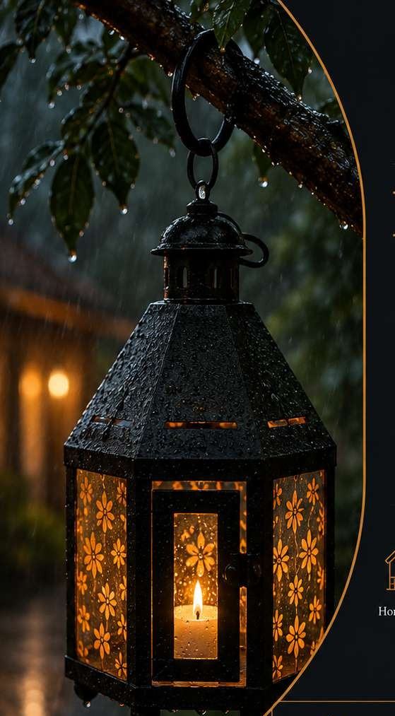 Decorative lantern in the rain
